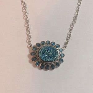 RSI Sterling Silver London Topaz and Blue/Green Druzy Necklace